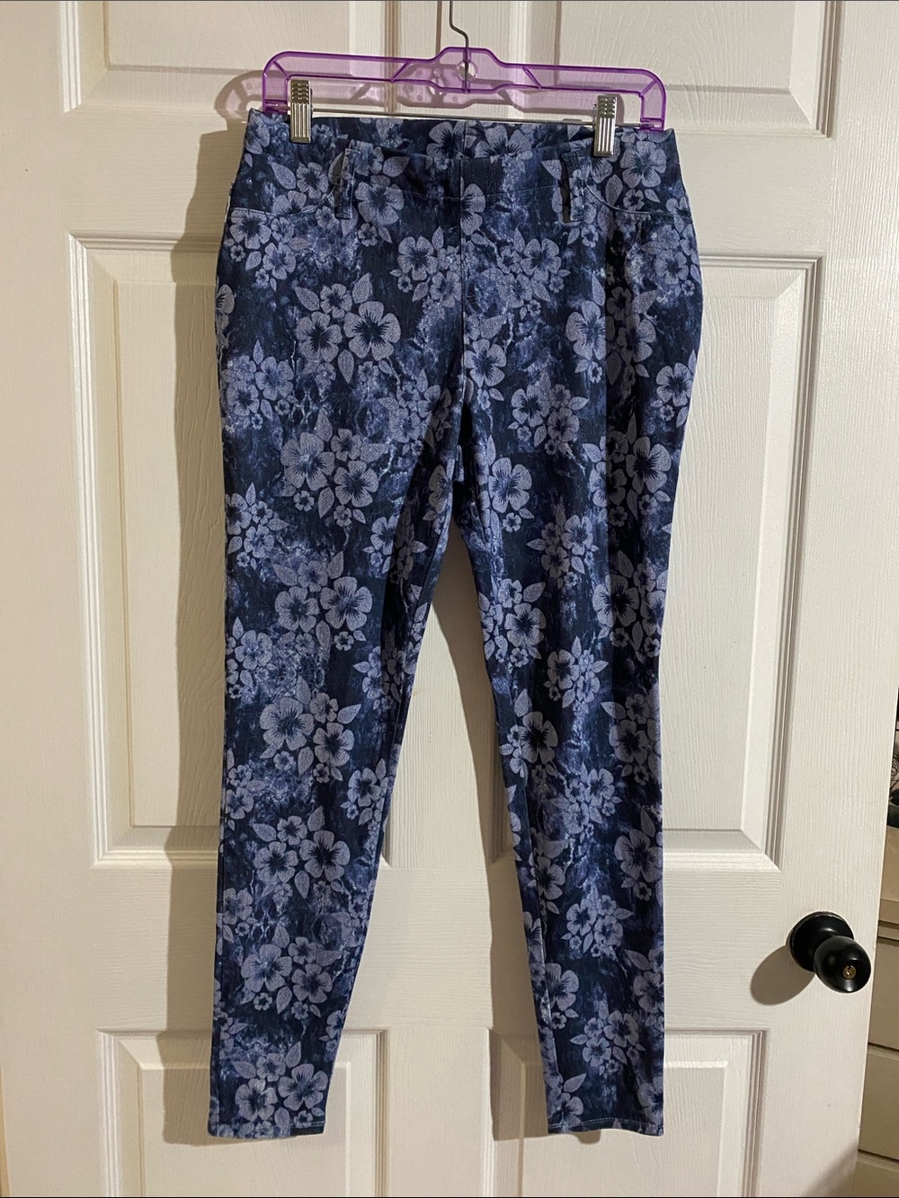 Faded Glory Floral Print Blue Slim Jeggings Pants